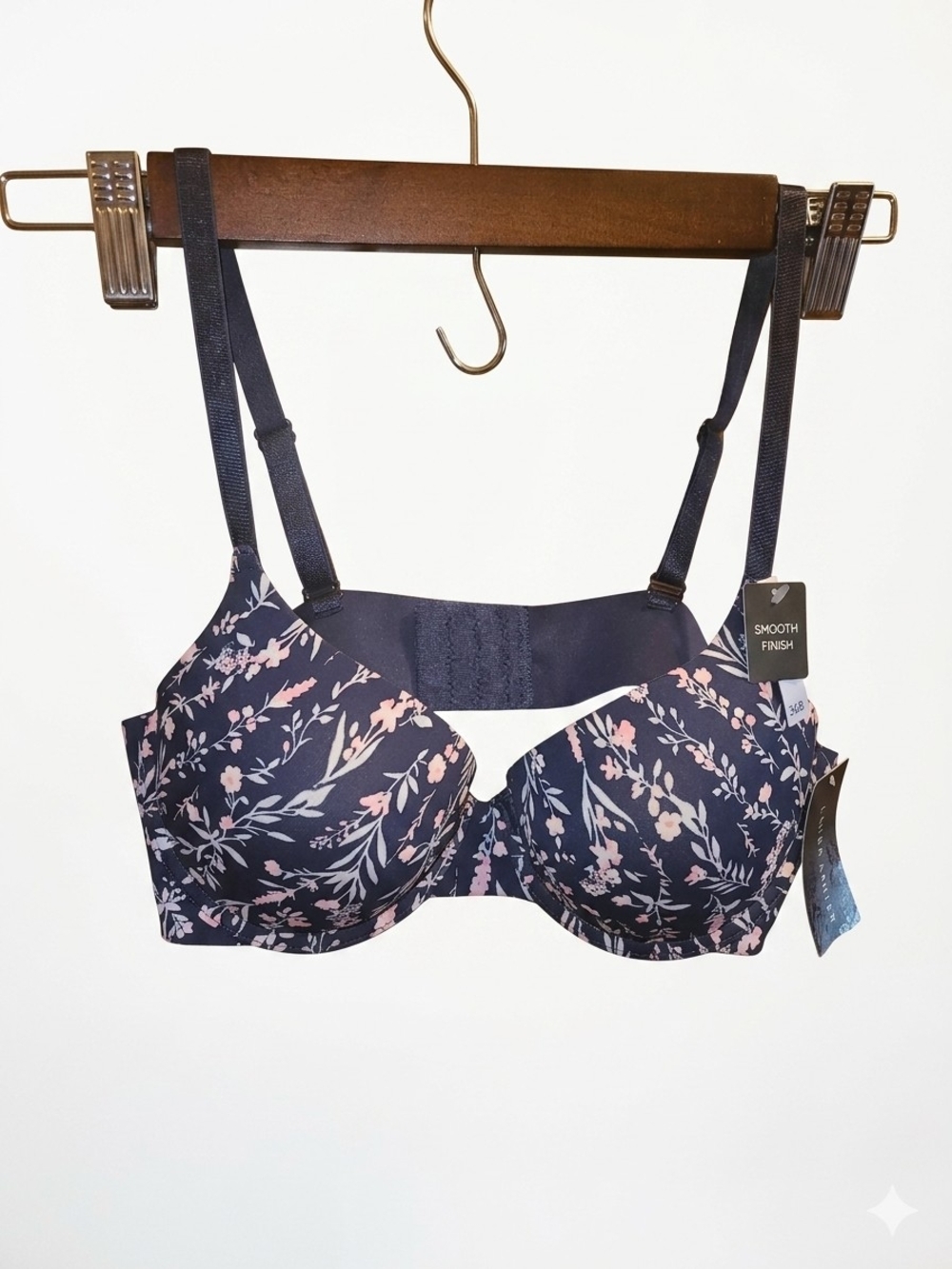 Laura Ashley Navy Bra with Light Pink Floral Print